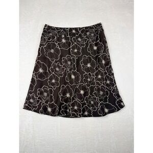 Vintage Ann Taylor Silk Floral A Line Skirt Sz 10 Brown Embroidered Midi Office